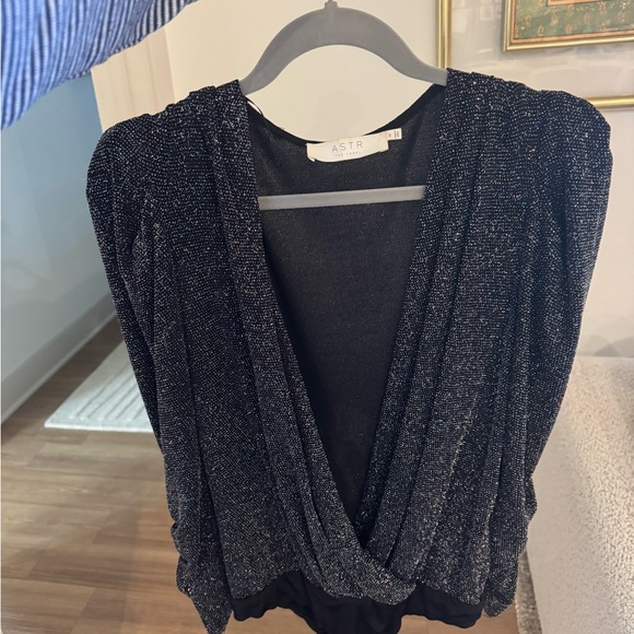 Astr Sweaters - ASTR Women's Black Glitter Bodysuit